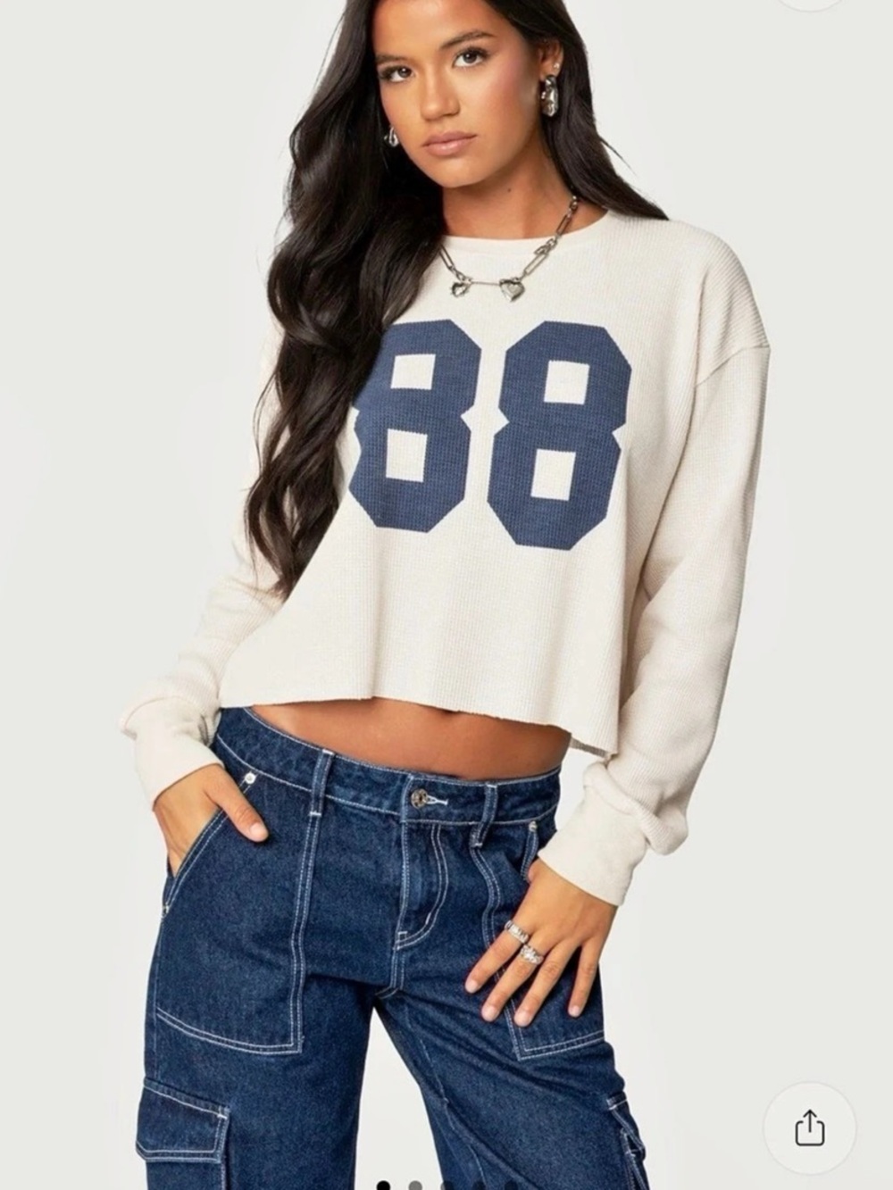 Edikted 88 Waffle Long Sleeve T Shirt Graphic Waffle Long Sleeve Size X-Small
